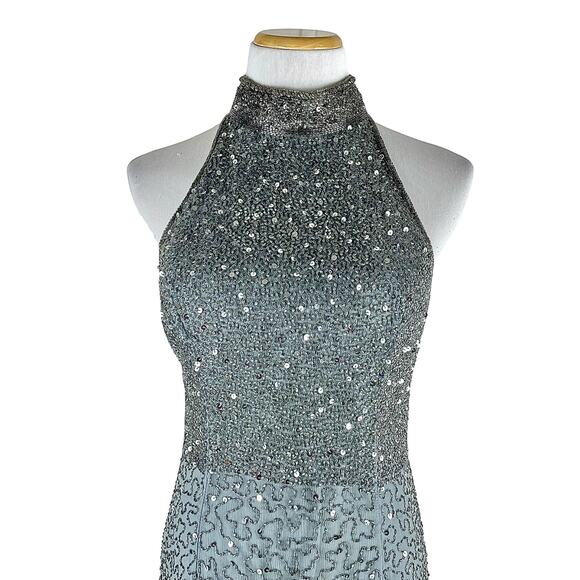 Ricci Wear Halter Neck Sequin Embellished Evening Gown Gray Silver Size M - Picture 5 of 14